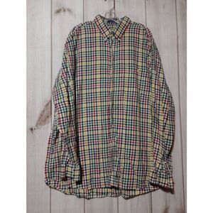 Cutter and Buck Shirt Men's 2x Tall Gingham Red Yellow Green Button Front Long S